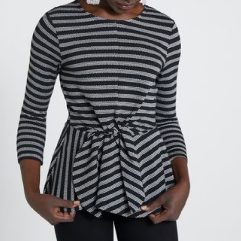 SAVIDA Peplum Top Zig Zag Striped Tie Front Large